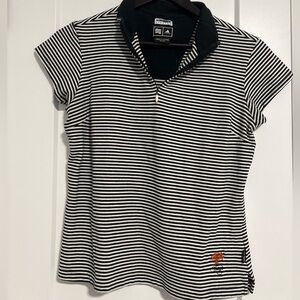 Adidas Black & White Stripes 1/4 Zip Short Sleeve Shirt Top‎ Women's Size Medium